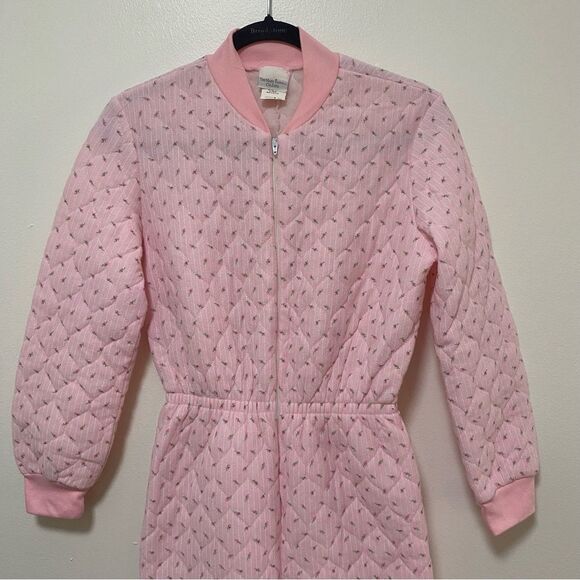 Loungewear Vtg Soft Zip Up Adult Bodysuit Romper Pink Floral Onsie Small - Picture 2 of 7